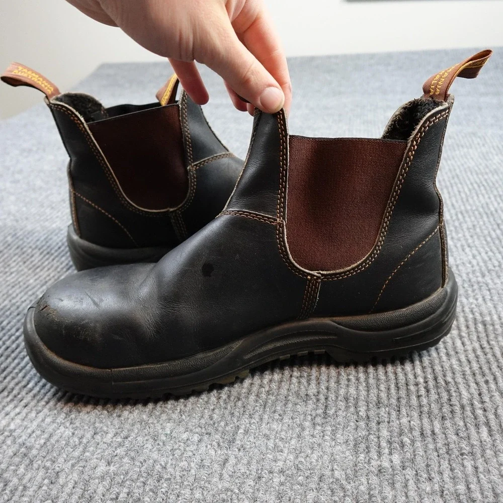 Blundstone Boots Mens Size 8 Brown Leather Chelsea Steel Toe Work Slip Resistant
